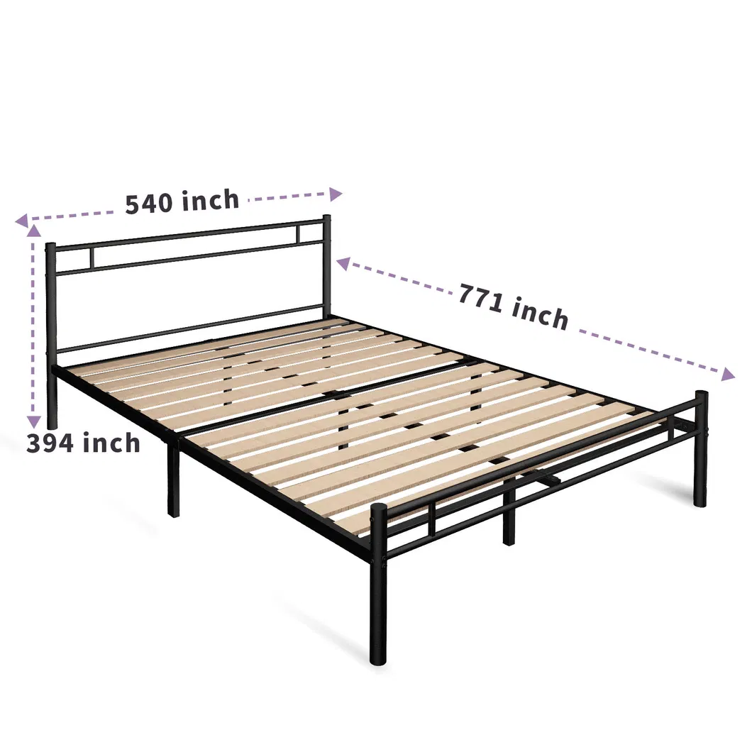 Cama moderna personalizada de estilo, madera marrón y metal para dormitorio