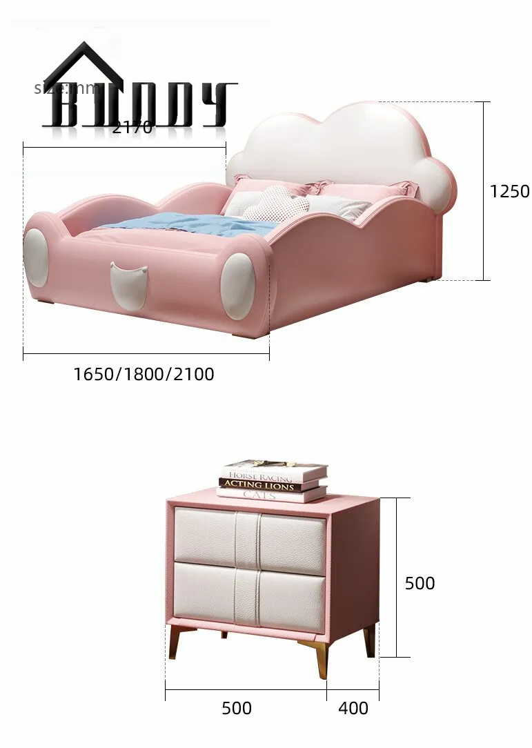 Conjunto de cama de cuero tamaño rey y reina para niños muebles cama