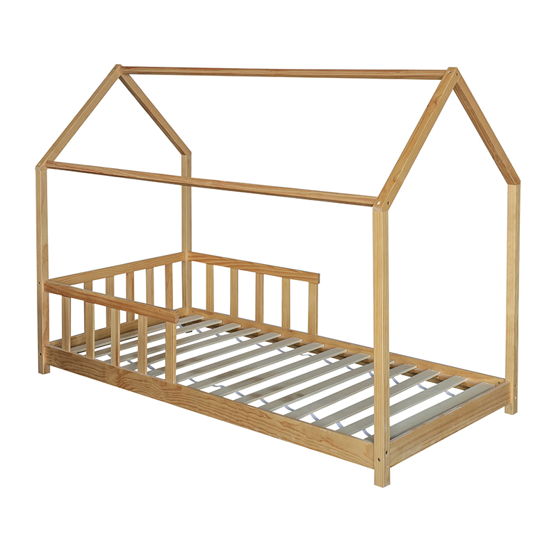 Cama de plataforma de madera maciza con techo