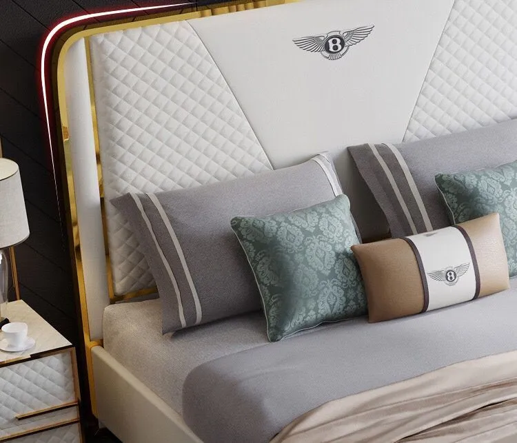 Muebles de dormitorio de lujo cama italiana moderna tapizada en cuero con almacenamiento cama king size de cuero blanco