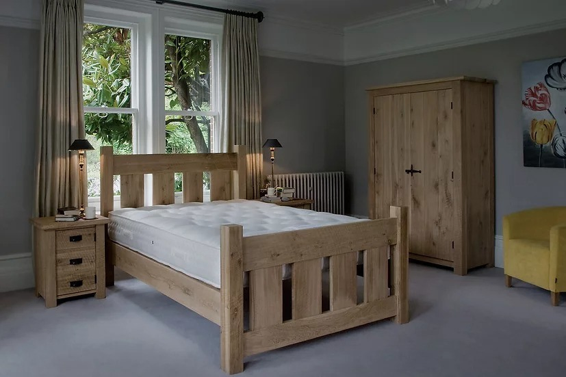 Cama individual/doble rey/reina de madera de roble macizo para adultos en el dormitorio