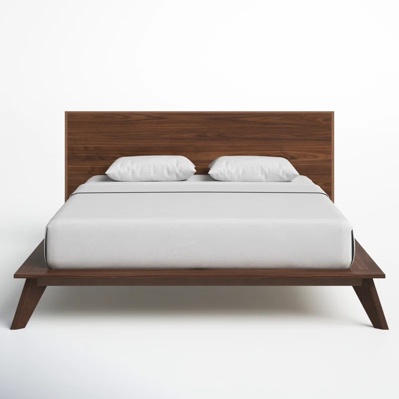 Cama de dormitorio individual de tamaño king de roble macizo natural y nogal de tamaño doble