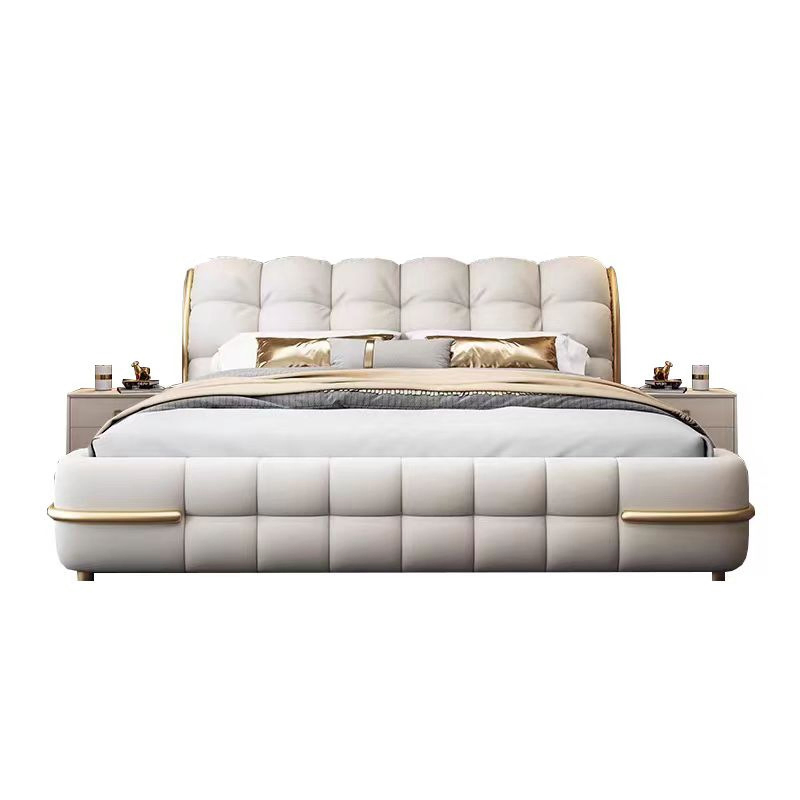 Cama doble king de madera maciza de estilo italiano moderno con cuero, camas de lujo de alta gama