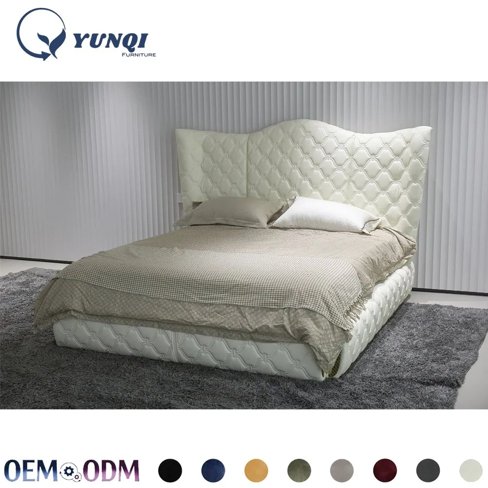 Cama tapizada tamaño king, estructura de cama de madera, juego de muebles, cama doble, cama moderna de lujo tapizada en beige