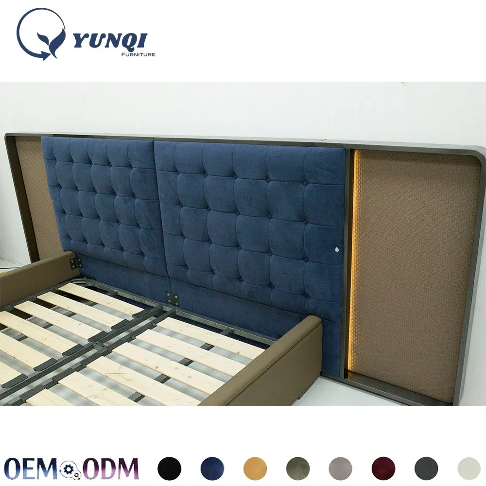 Cama simple de dormir de Turquía, muebles de cuero, marco de madera, cama plataforma tamaño king, gris