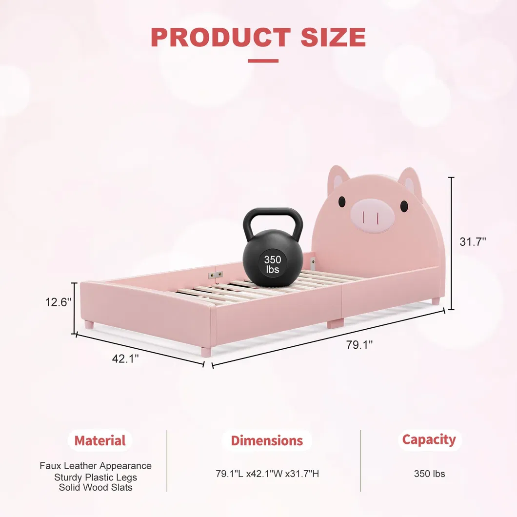 Cama tapizada para niños con forma de cerdo, cama plataforma twin para niños