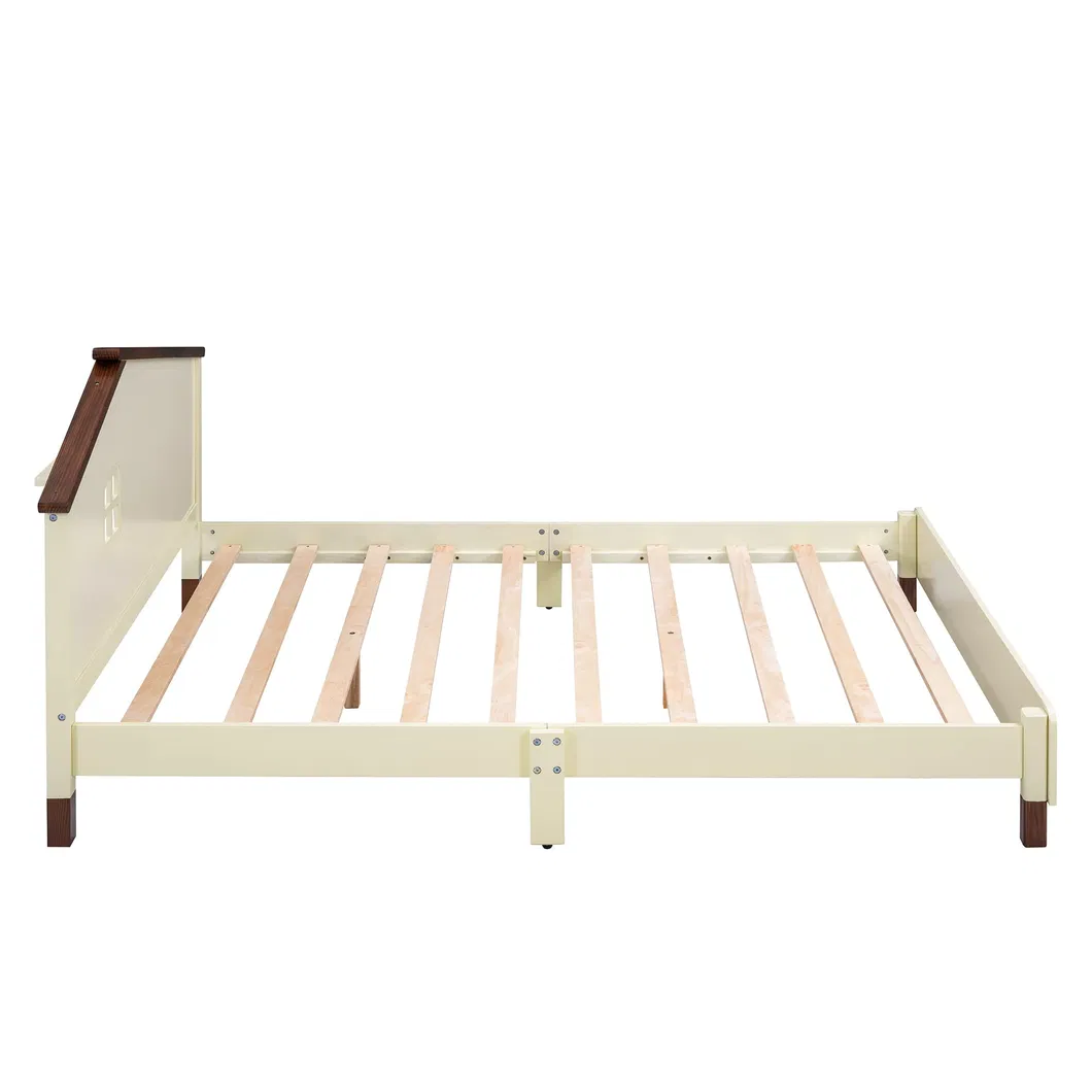 Estructura de cama nido tapizada para niños, cama plataforma de piel sintética de tamaño twin