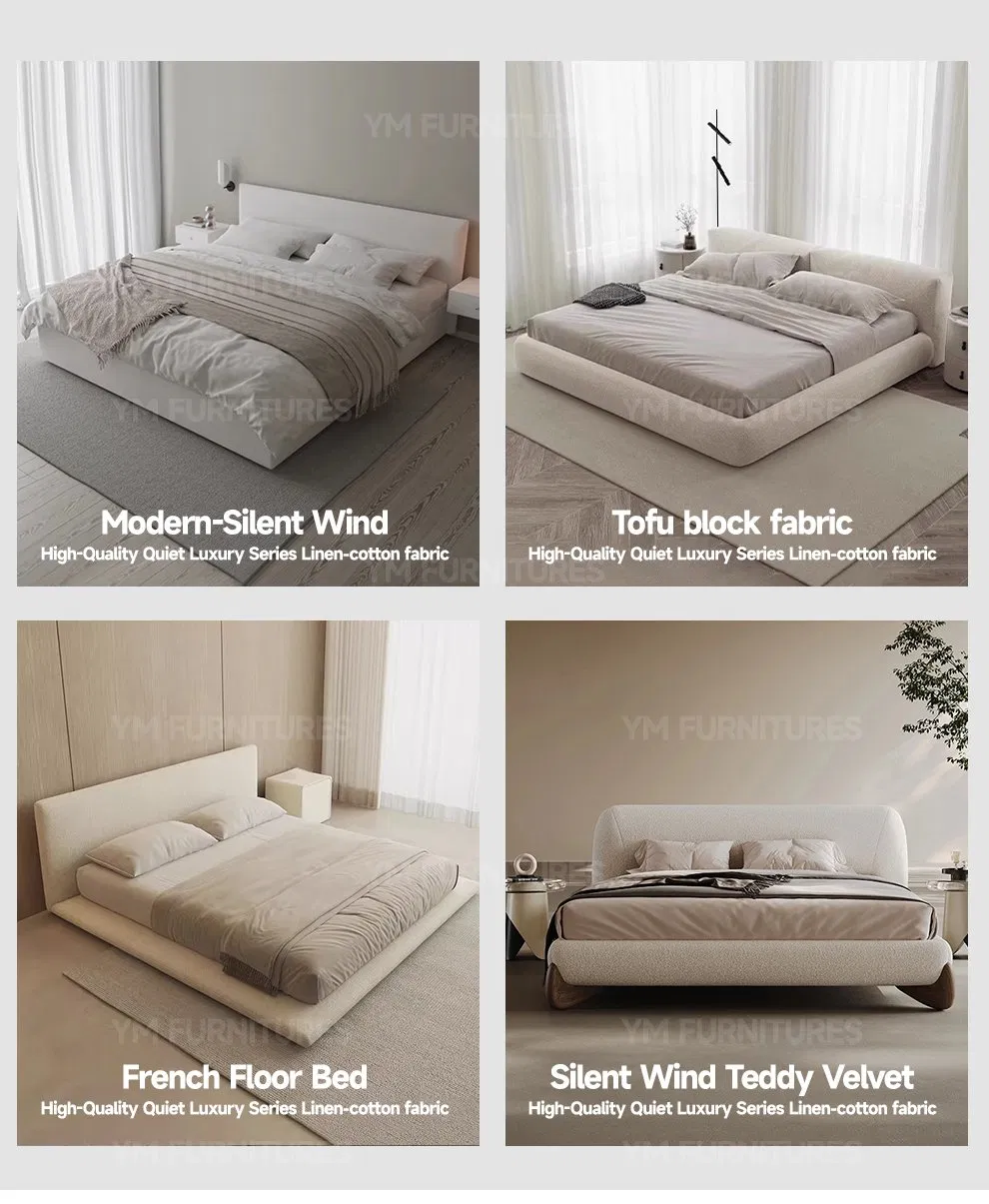 Mueble moderno para dormitorio en casa, cama doble con marco de madera minimalista y colchón suave