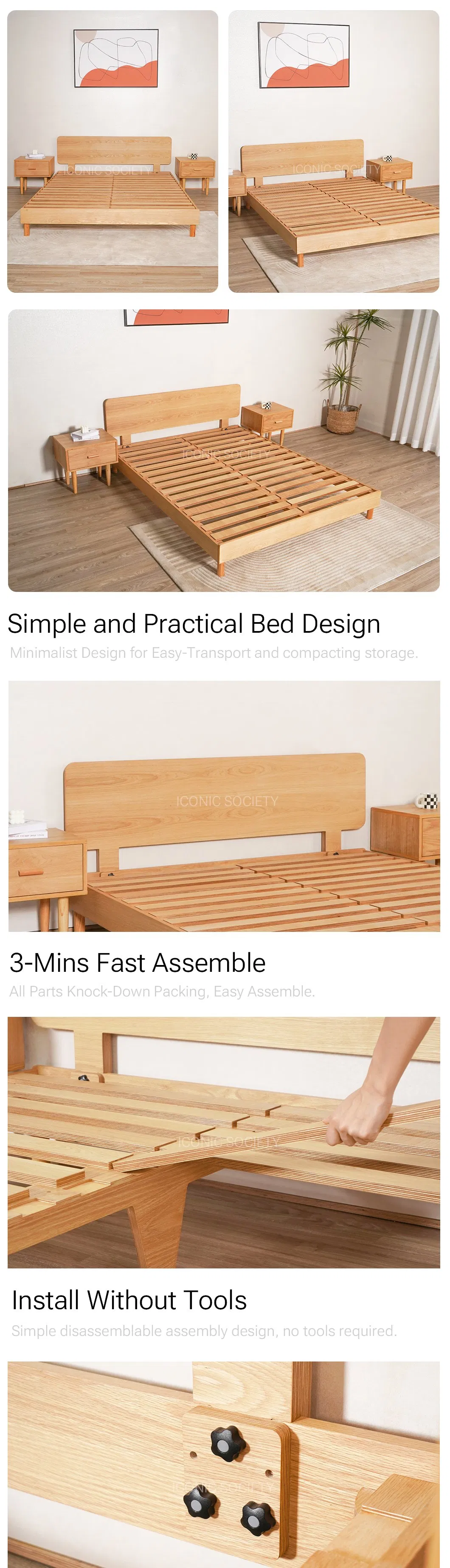 Muebles de dormitorio modernos diseño simple cama de tamaño king queen plana