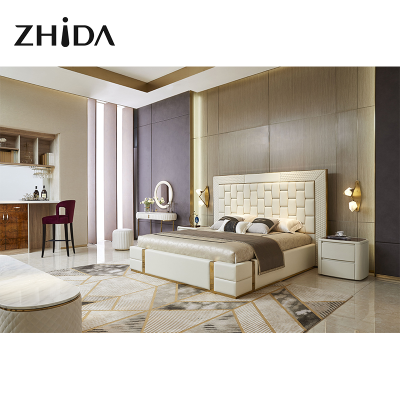 Muebles para el hogar Villa de lujo Dormitorio Cama doble de cuero tamaño rey y reina
