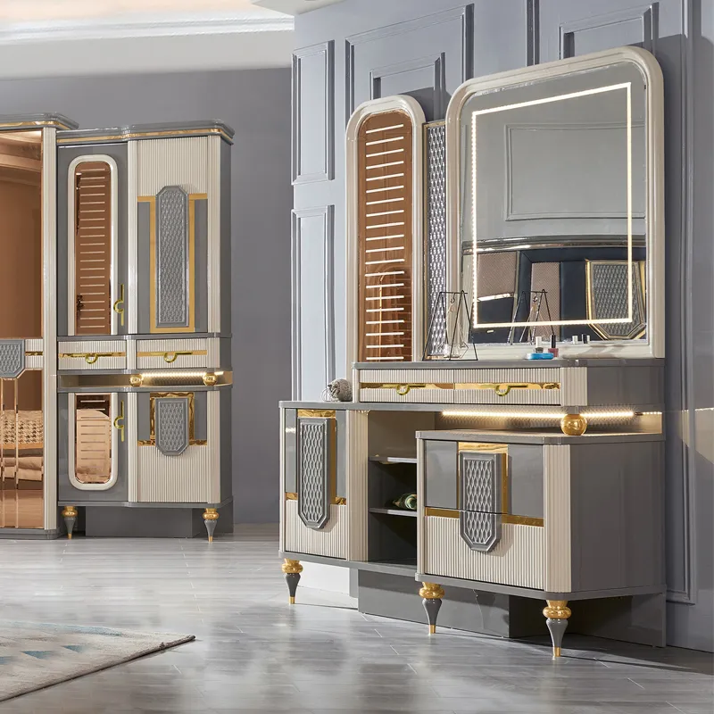 Juego de cama tapizada de lujo de reina a precio de mayorista, conjuntos completos, diseño moderno, juego de muebles de dormitorio de madera para rey
