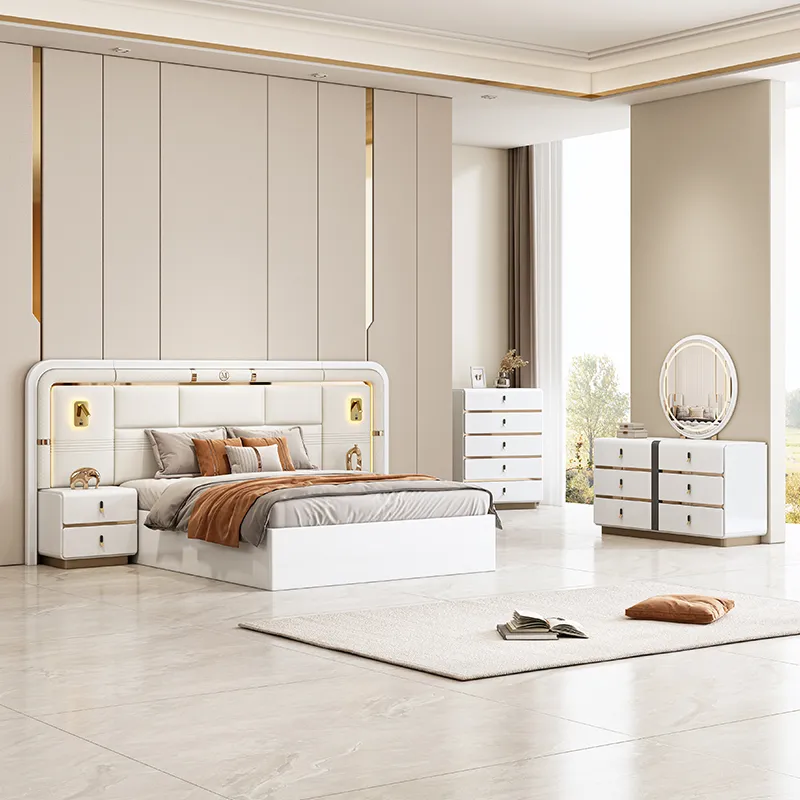 Conjunto de dormitorio contemporáneo de lujo moderno al por mayor de Foshan, cama king size de madera para habitación de hotel, muebles de dormitorio para el hogar