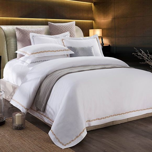 Conjuntos de ropa de cama de hotel de lujo de alta calidad con cubierta de edredón bordada 100%Cotton sábanas de cama OEM/ODM al por mayor