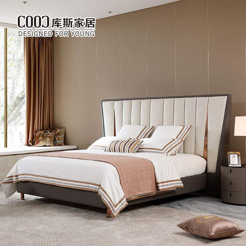 Conjunto de cama de cuero tamaño rey y reina de lujo para habitación principal 5 Muebles modernos de hotel de 5 estrellas