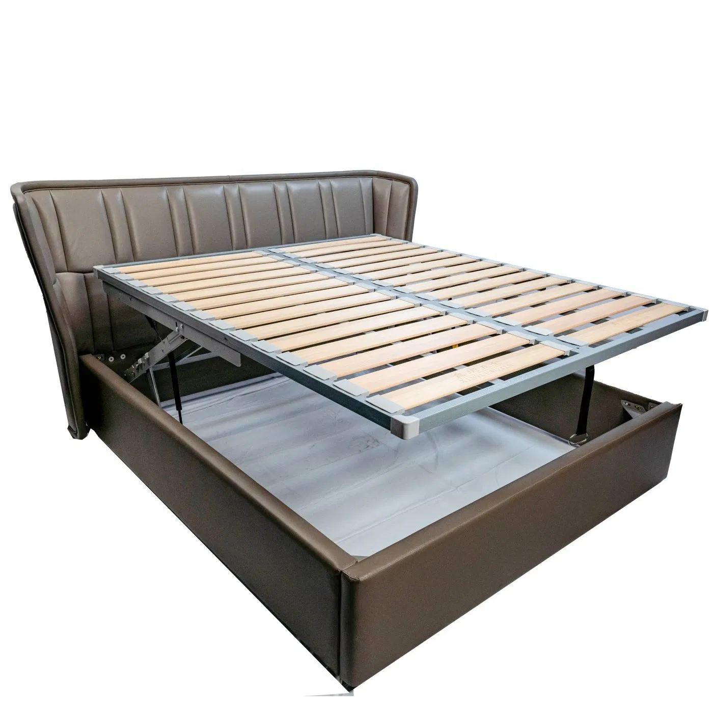 Cama plataforma de madera maciza tapizada con cuero genuino para uso en hoteles