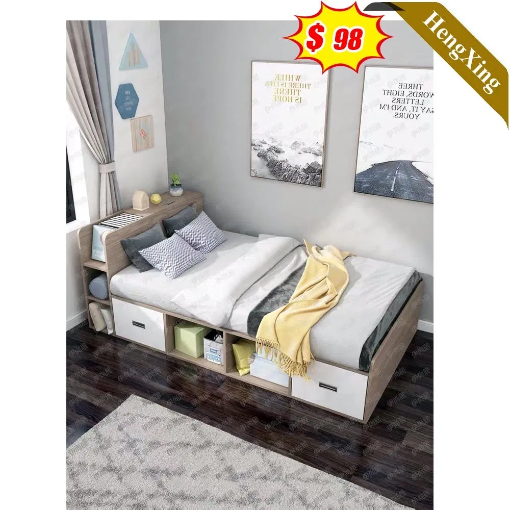Mueble de dormitorio de cuero para el hogar, cama doble de masaje, cama de madera tamaño rey o reina, cama con caja de almacenamiento en la pared (HX-8ND9337)