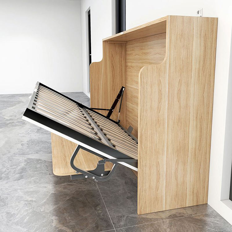Conjunto de cama Murphy de metal moderno ajustable que se pliega hacia abajo con estilo de panel de madera para dormitorio, estudio o habitación de invitados