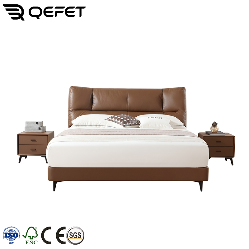 Cama de lujo de plataforma tapizada de cuero tamaño king hecha a medida, marco de cama minimalista para hotel Country Club