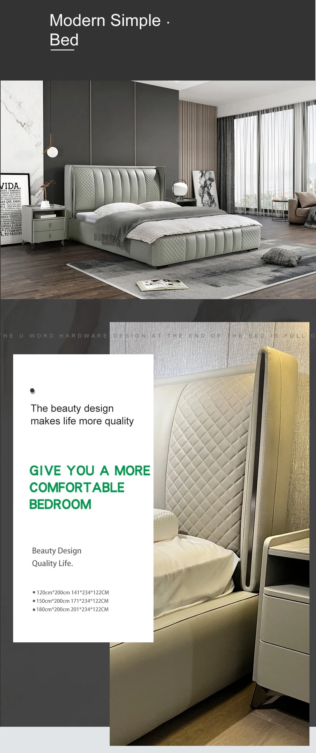 Diseño italiano moderno de almacenamiento cama abatible de cuero gris tamaño king para muebles de dormitorio