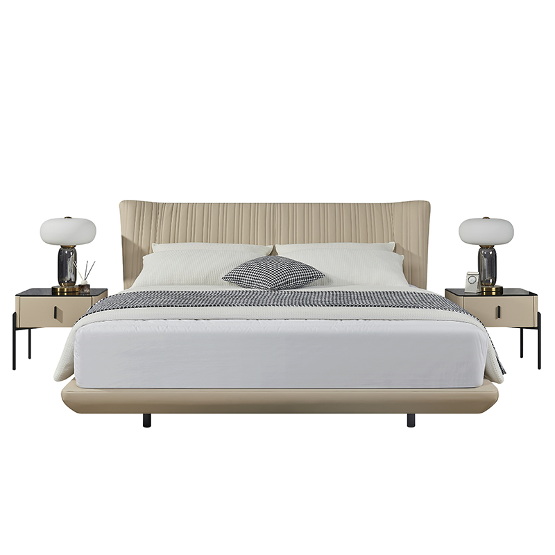 Conjunto de cama de reina de diseño nuevo al por mayor con cama de cuero doble para marco de madera, muebles para dormitorio principal