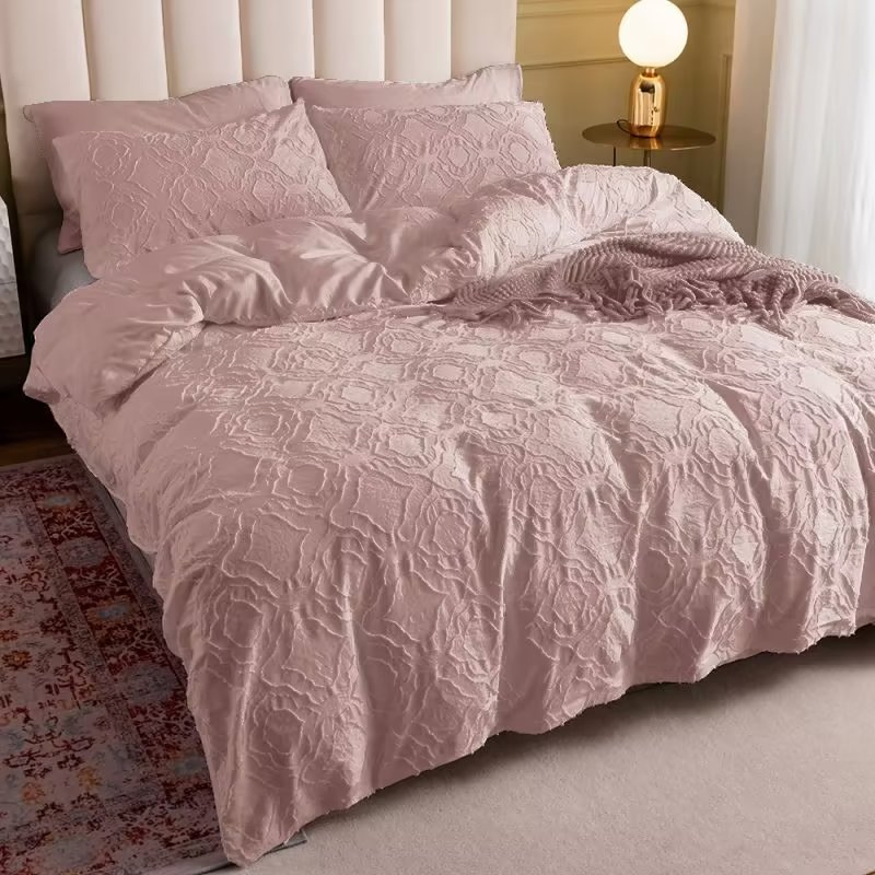 Conjuntos de dormitorio de lujo, decorativos, tufted, textura de flor cortada, tallado, juego de sábanas de tamaño queen y king, bordado, juego de funda nórdica boho