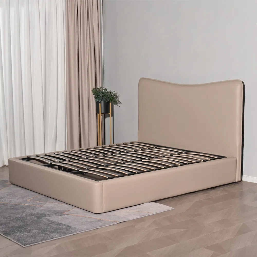 Cama moderna de cuero queen con almacenamiento
