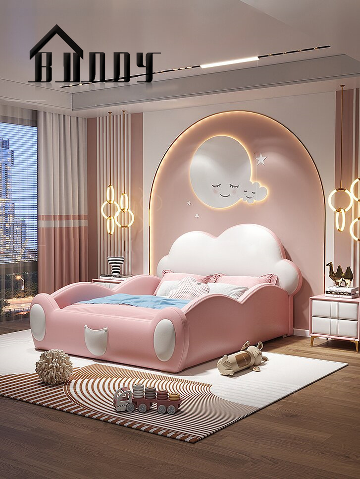 Conjunto de cama de cuero tamaño rey y reina para niños muebles cama
