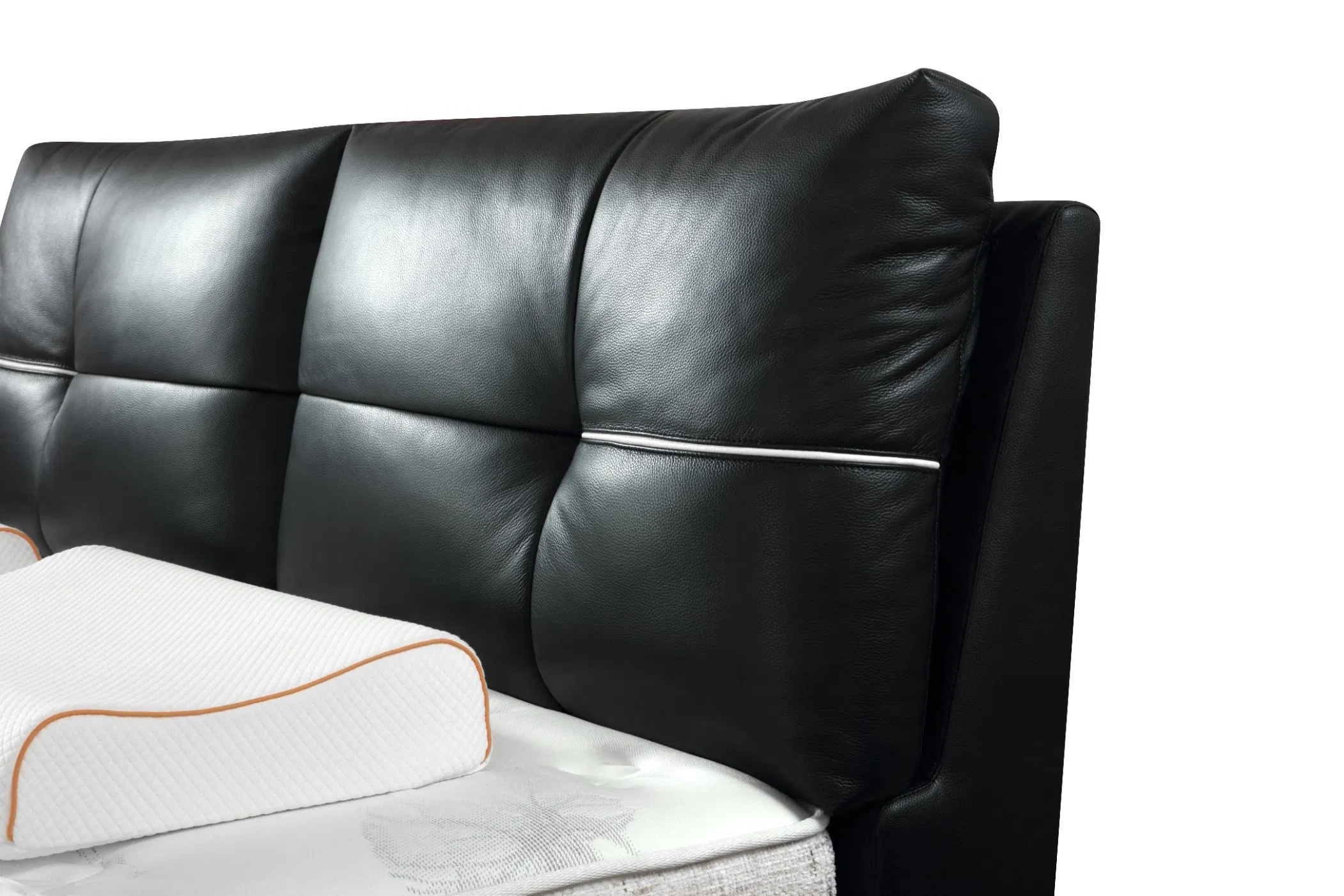 Cama doble de tamaño king en madera maciza con marco de cuero genuino negro minimalista italiano para dormitorio principal 1.5 1.8