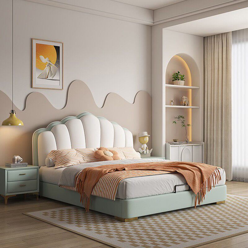 Mueble moderno y cómodo para el hogar y hotel a precio económico, cama de almacenamiento de tamaño doble en cuero de terciopelo suave para dormitorio