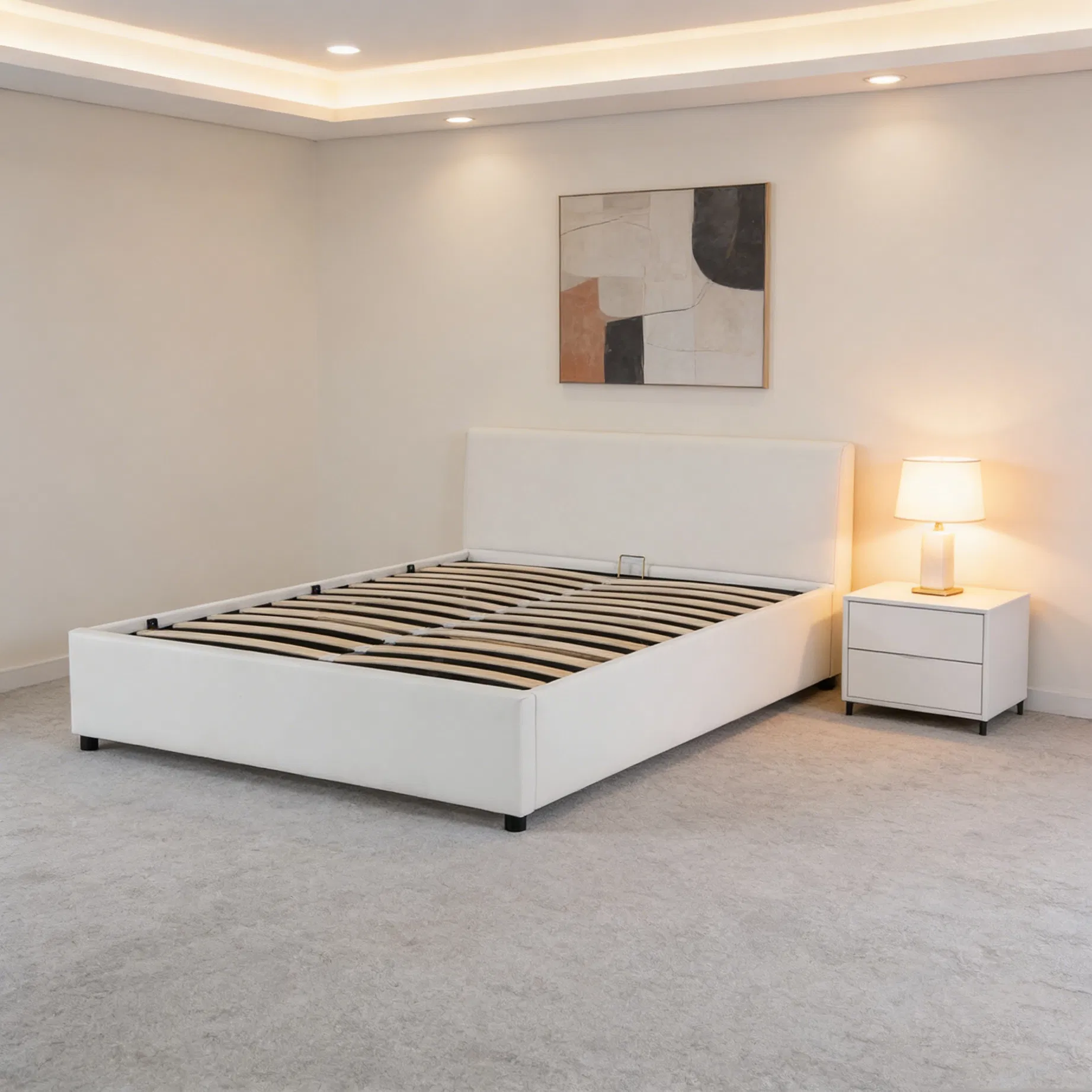 Marco de cama de lujo con estilo agradable, con amplio almacenamiento y acabado tapizado