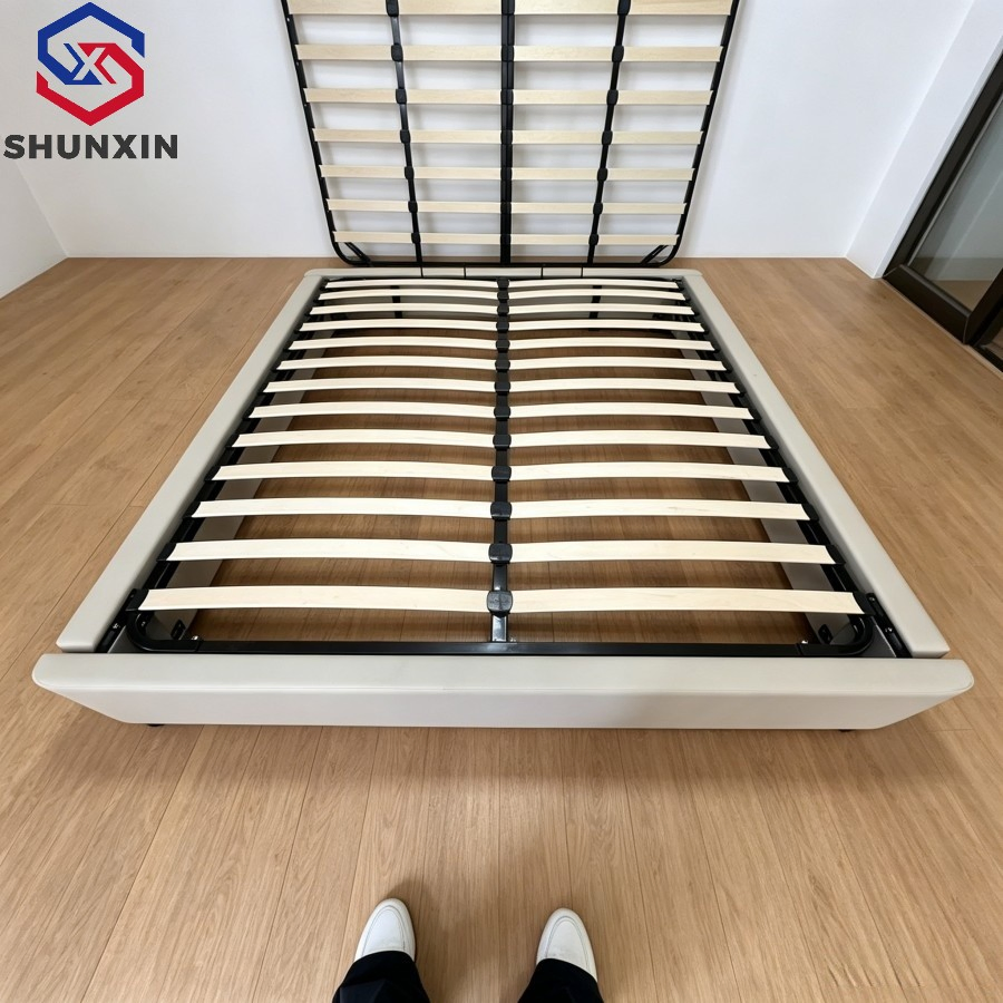 Cama moderna tapizada y elegante con almacenamiento de elevación a gas