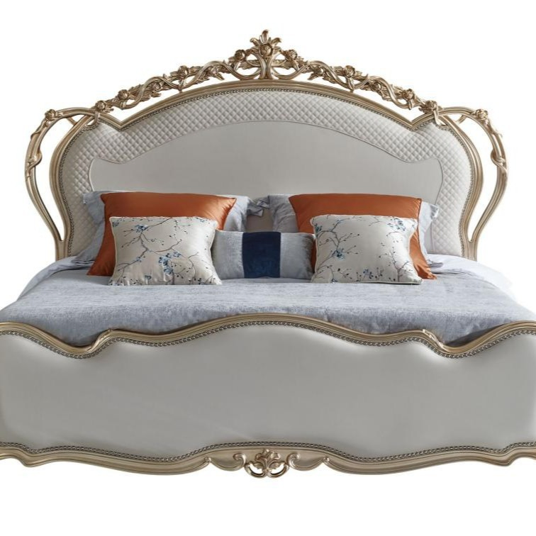 European Hand-Carved Furniture French Luxury Bedroom Sets King Size Solid Wood Bed Canopy Wooden Beds