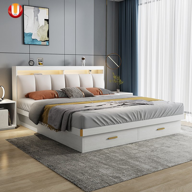 Muebles de lujo de diseño europeo, cama doble moderna de cuero tamaño king para muebles de dormitorio