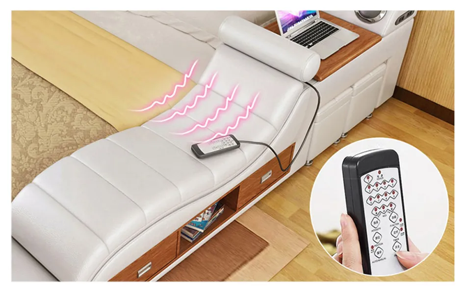Muebles de dormitorio de lujo multifuncionales al por mayor de China, cama moderna inteligente tamaño king con almacenamiento, cama queen de cuero con masaje