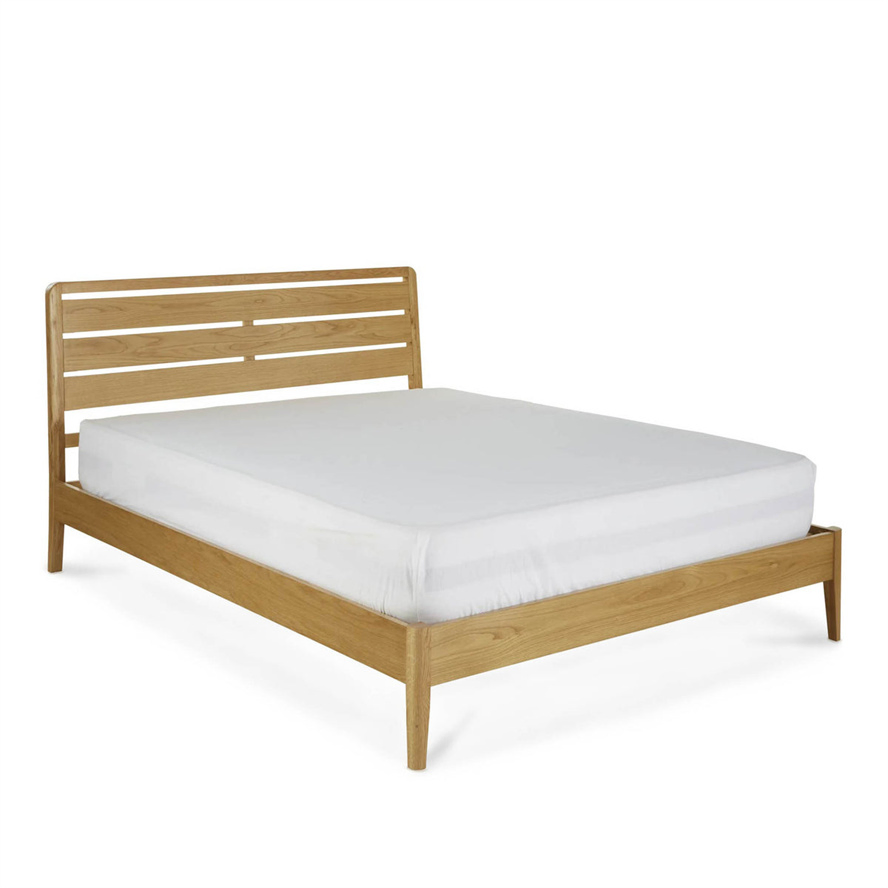 Cama de dormitorio de madera de roble macizo nórdica personalizada y a medida para adultos en tamaño doble, rey y reina