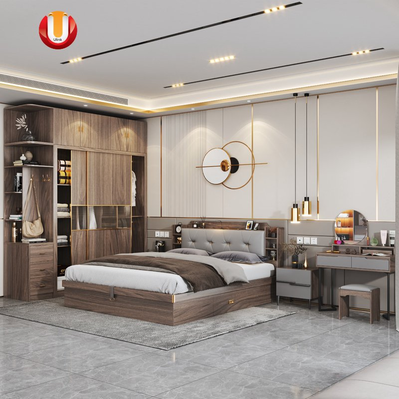 Cama moderna de madera con colchón, murphy, cápsula, cuero sintético, dormitorio, tamaño doble, reina, individual, rey