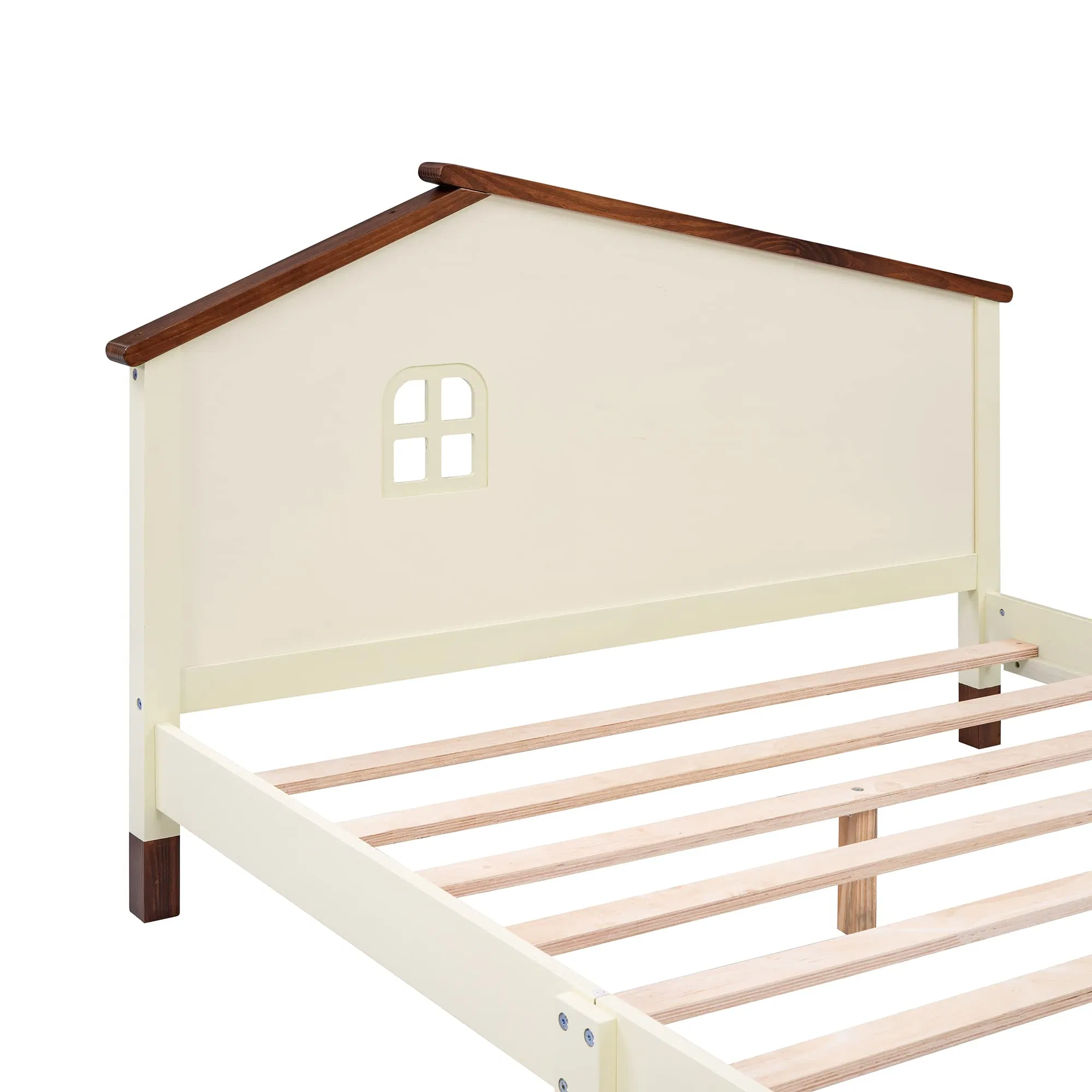 Estructura de cama nido tapizada para niños, cama plataforma de piel sintética de tamaño twin