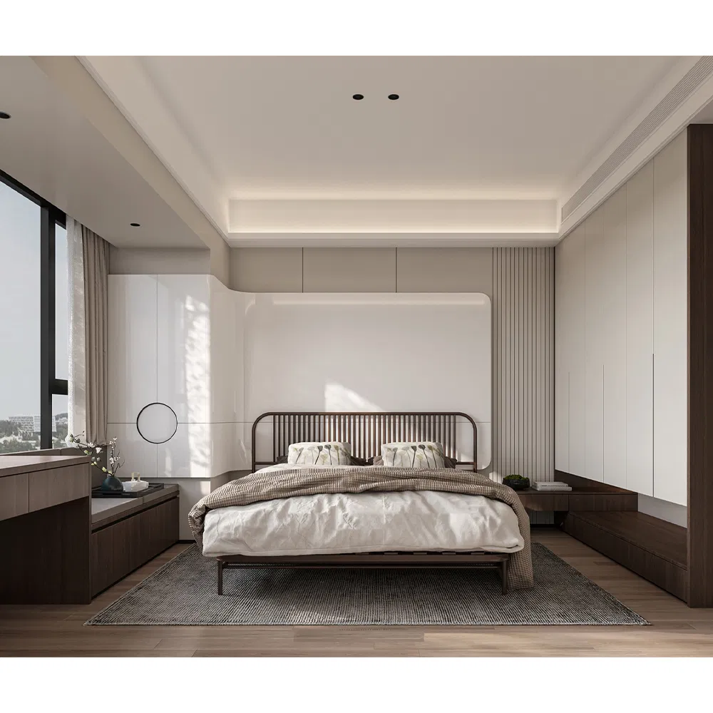 Conjunto de muebles de dormitorio de lujo ligero italiano, suite de villa en ático para hotel y villa de lujo