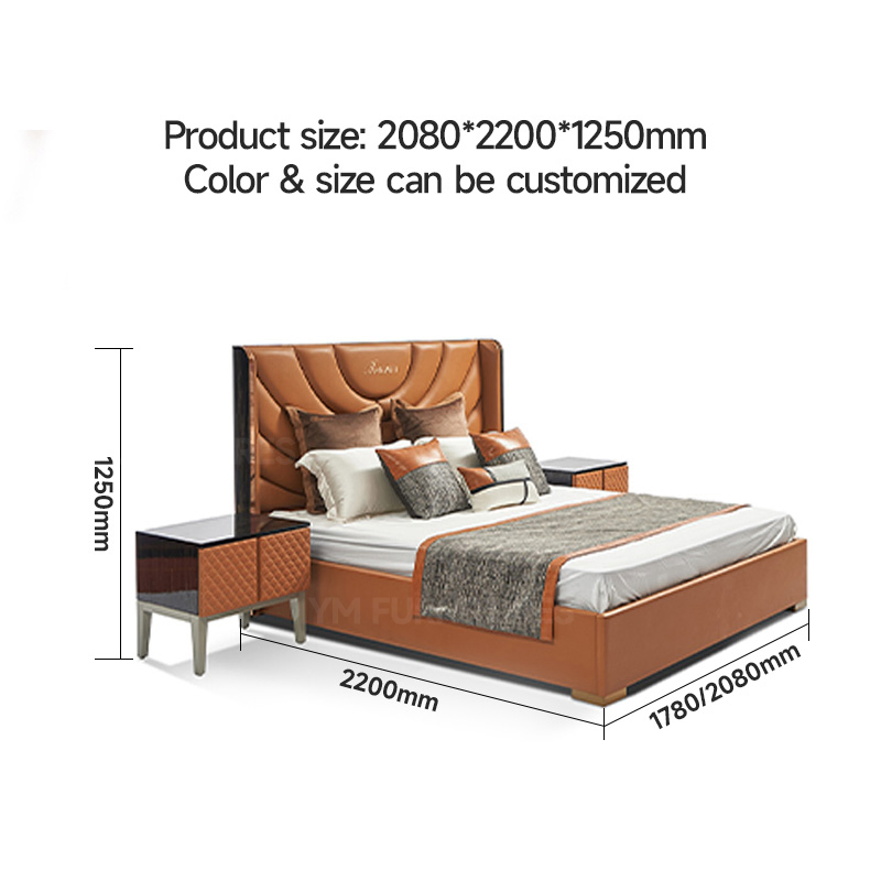 Conjunto de muebles modernos de alta gama para dormitorio principal, cama de lujo cómoda con respaldo y almacenamiento para adultos, ideal para villas y residencias
