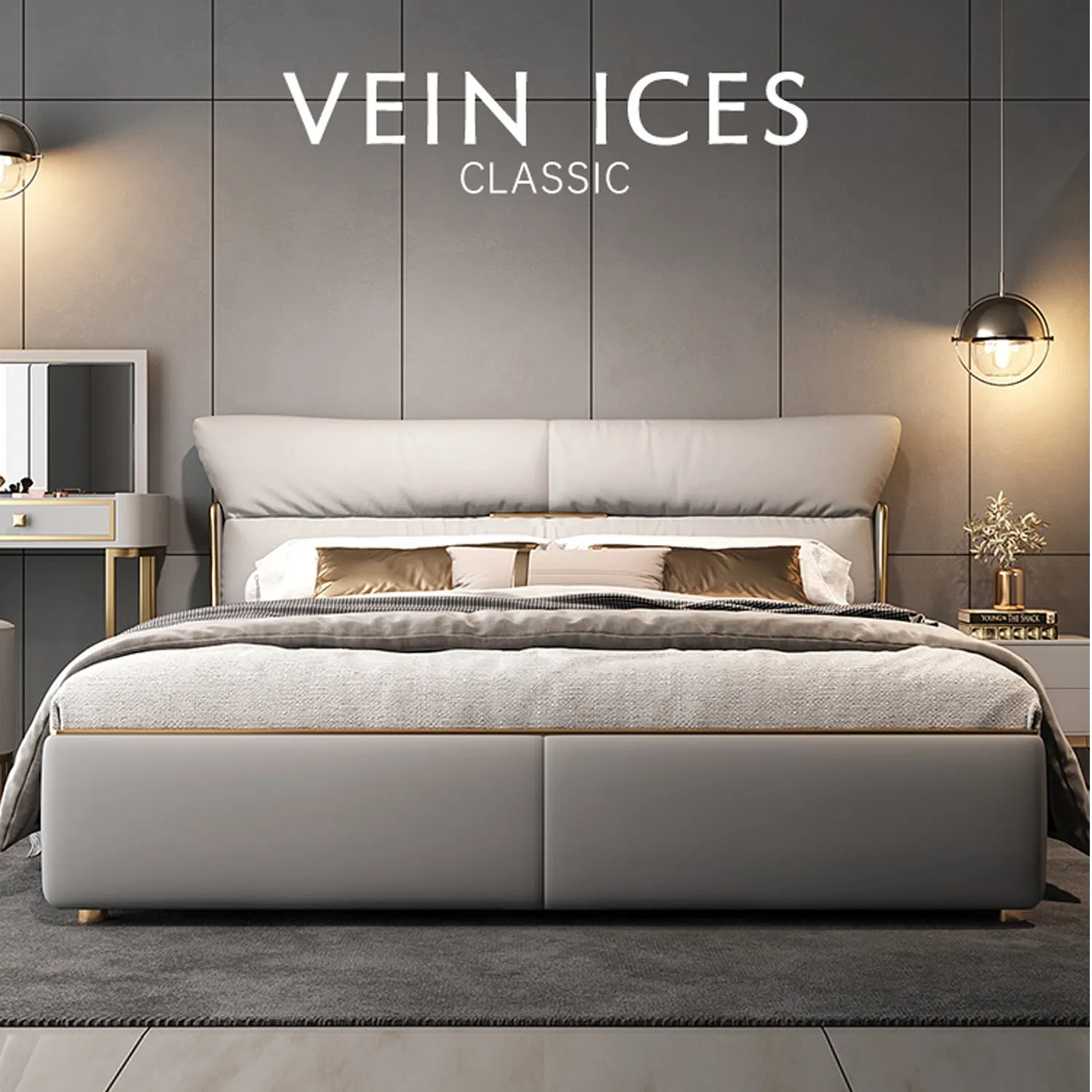 Cama plataforma de cuero moderna y elegante para dormitorios con estilo