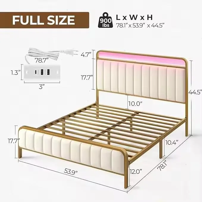 Cama con cabecero de terciopelo y puerto usb