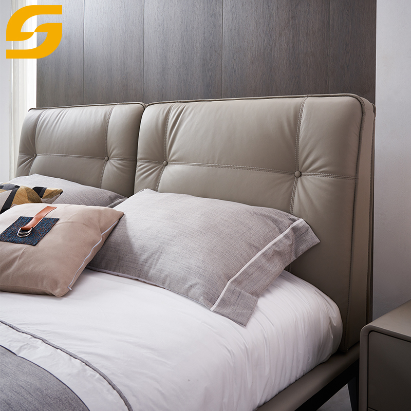 Conjuntos de muebles de dormitorio de estilo moderno y simple, cama king y queen de cuero blanco