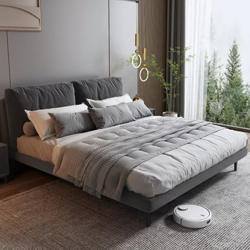 Cama doble moderna simple, dormitorio principal, cama grande, lujo ligero francés italiano 1.8-Meter apartamento pequeño, cama de boda de madera maciza y tela