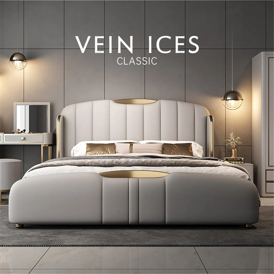Cama de plataforma de cuero contemporáneo para una decoración de dormitorio elegante