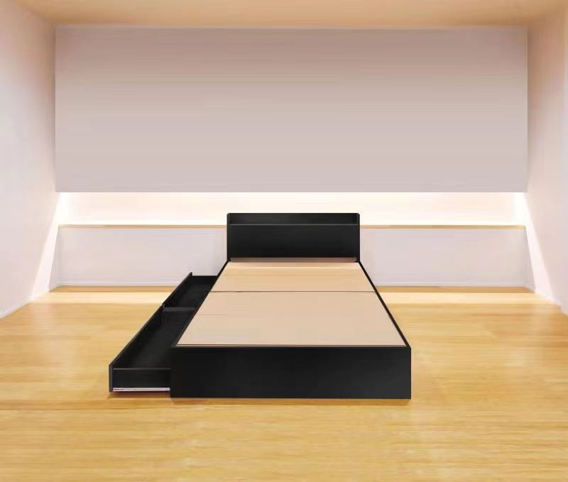 Cama de almacenamiento de madera moderna de lujo de MDF o aglomerado, venta al por mayor de cama individual, doble o king size con base de grandes cajones