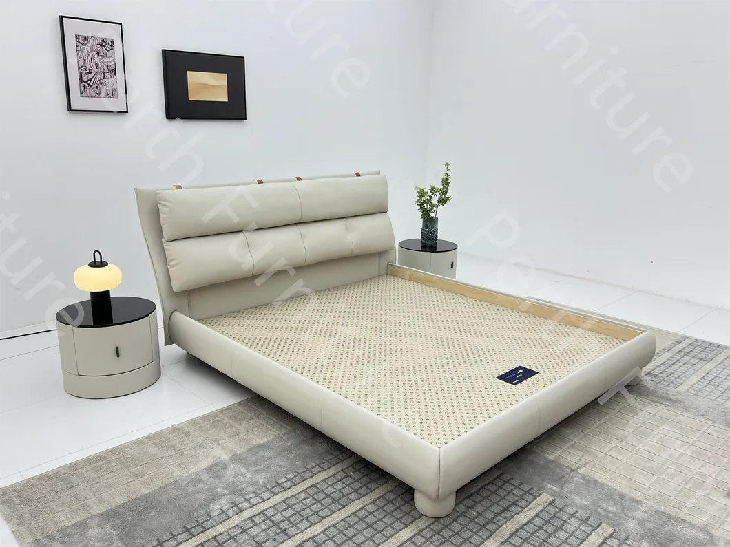 Muebles de hotel y hogar para dormitorio con patas de metal elegantes y simples, con marco de madera interior y tela de microfibra de cuero PU Bed-Mxt-150
