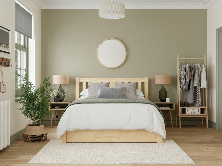 Cama de marco de tamaño doble personalizado al por mayor de China con construcción de listones de muelles de madera para dormitorio