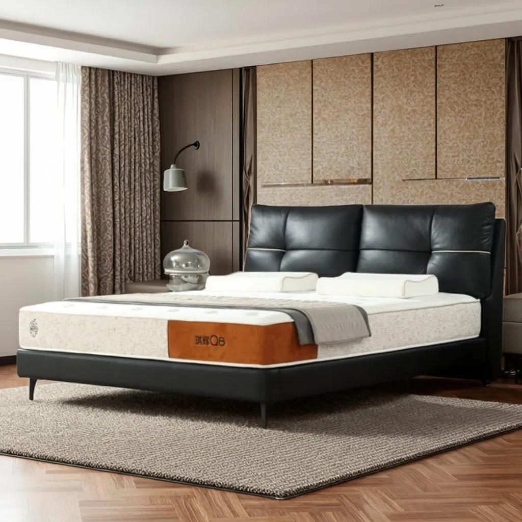 Cama doble de tamaño king en madera maciza con marco de cuero genuino negro minimalista italiano para dormitorio principal 1.5 1.8