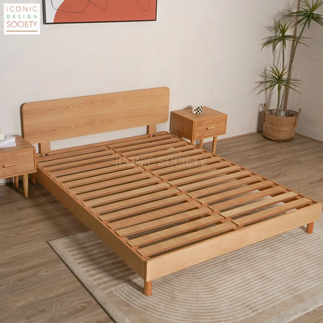 Muebles de dormitorio modernos diseño simple cama de tamaño king queen plana para hogar hotel de contrachapado de abeto natural fácil de ensamblar