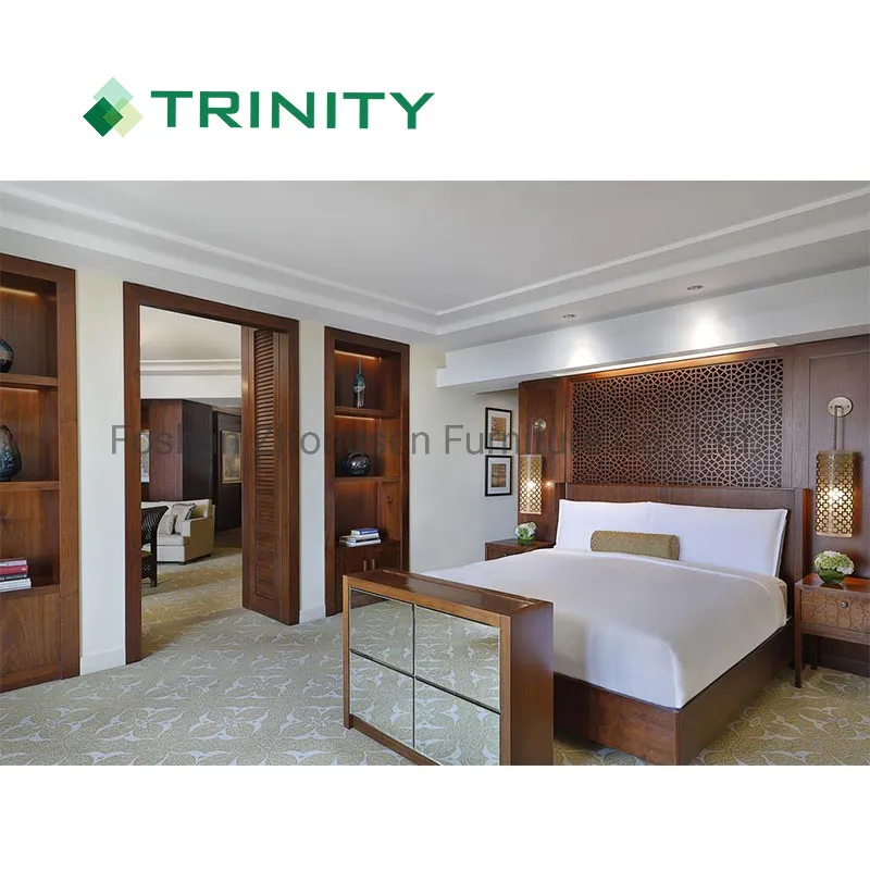 Cama de lujo con cabecero de madera tamaño rey, reina, doble y individual para habitación de hotel de 5 estrellas
